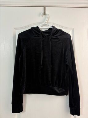 Revamped Black Velour Hooded Sweatshirt